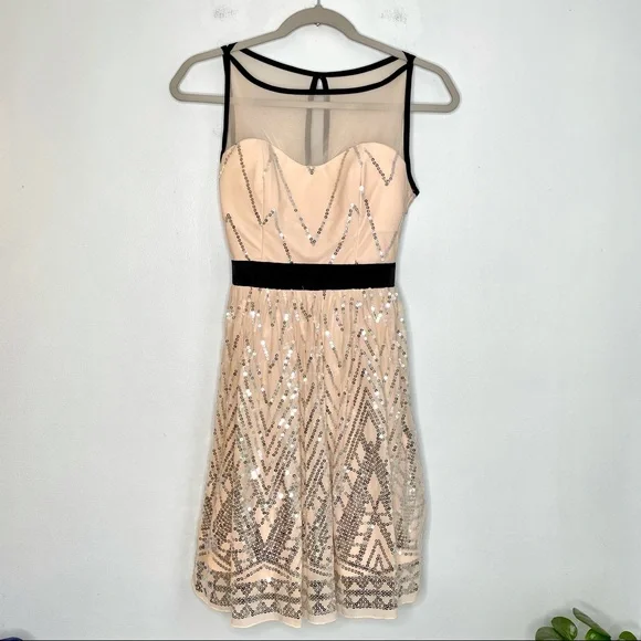 Ruby Rox | Dresses | Ruby Rox Blush Pink Chevron Silver Sequin Sweetheart Semiformal  Dress Juniors 5 | Poshmark